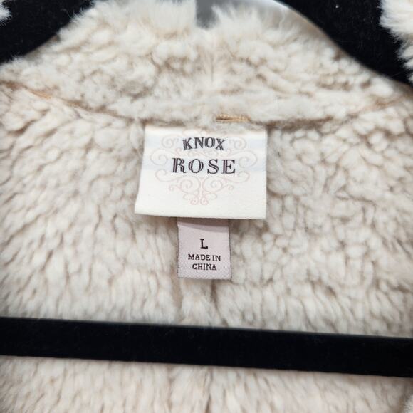 NWT Knox Rose Beige Faux Shearling Fur Waterfall Open Boho Vest Women's L - Picture 3 of 10